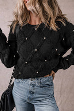 Load image into Gallery viewer, Jax Pearl Embellished Rhombus Pattern Sweater
